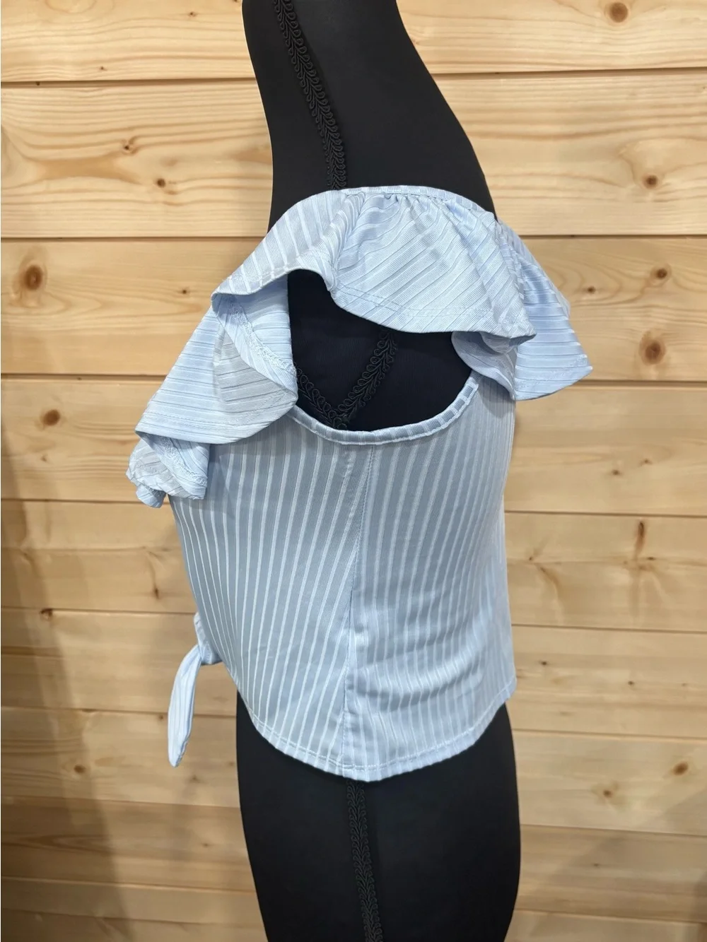 Justice Light Blue Striped Ruffle Girls 10 top.